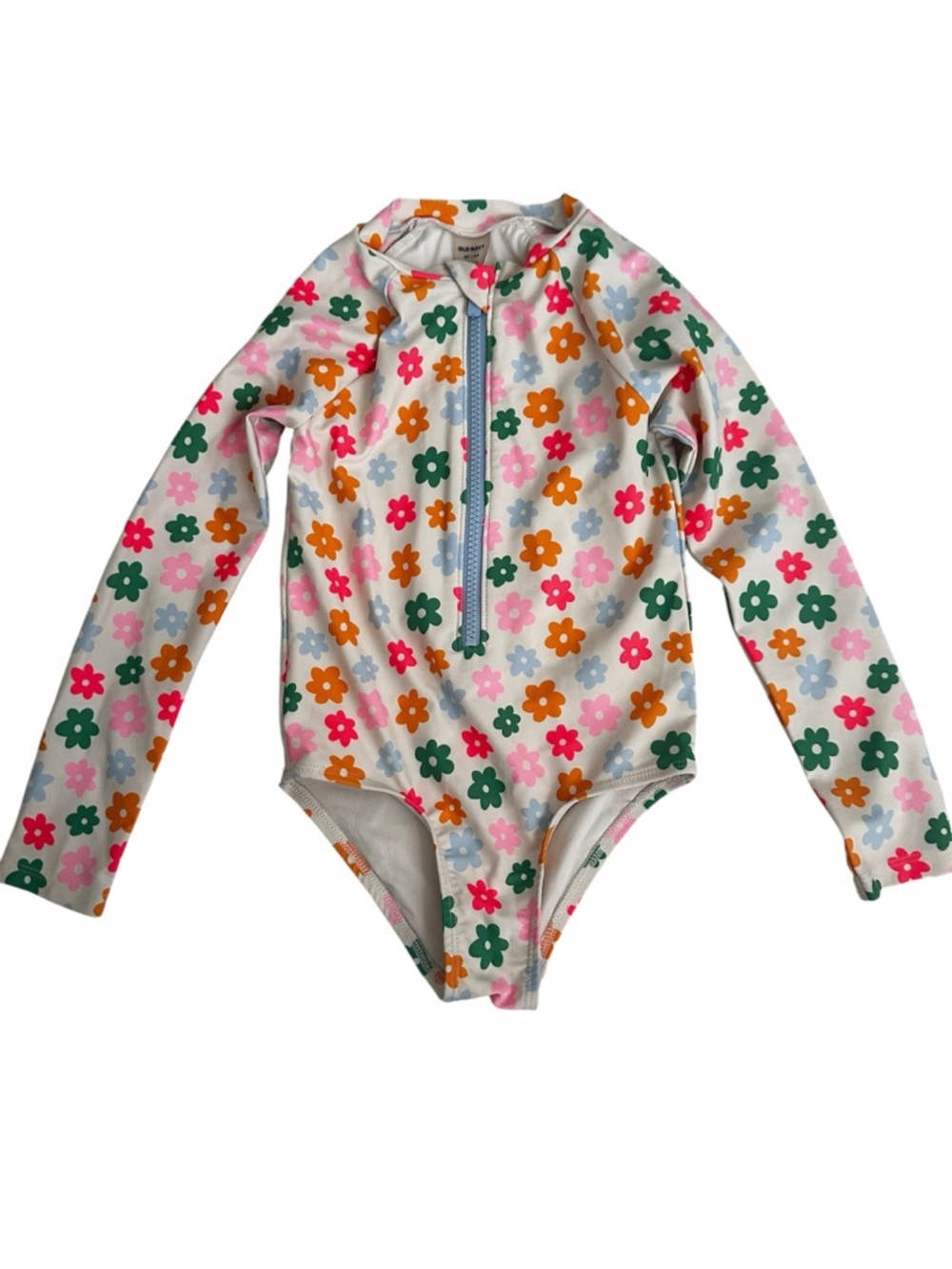 Old Navy White Long-Sleeve Kids Rash Guard with Multicolor Floral Print